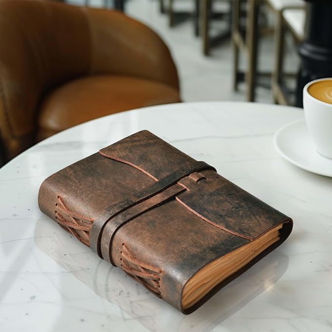 LEATHER VILLAGE Leather Journals Edge Cut, Rustic Brown 8x6.
