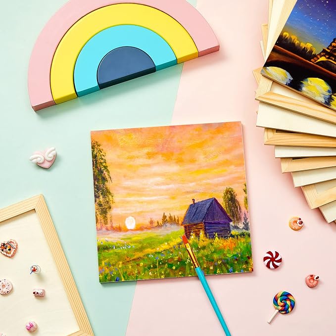 Kathfly 12 Pcs 8 x 8 Inch Wood Panels for Painting,Unfinished Boards