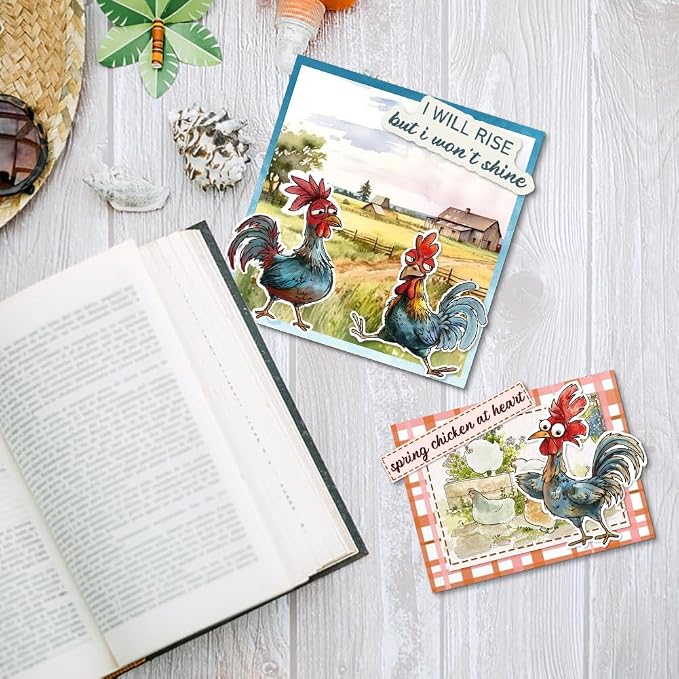 Cartoon Chicken Clear Stamp and Metal Die Set Cartoon Rooster Stamp and Die Cut for Card Making Farm Animals Stamps and Dies for DIY Scrapbooking Album Paper Craft Supplies Thanksgiving