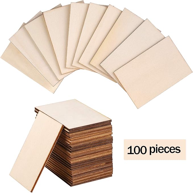 Ruisita 100 Pieces 2 x 3 Inches Unfinished Wood Pieces Rectangle Blank Sharp Corners Wooden Sheets for DIY Arts Craft Project
