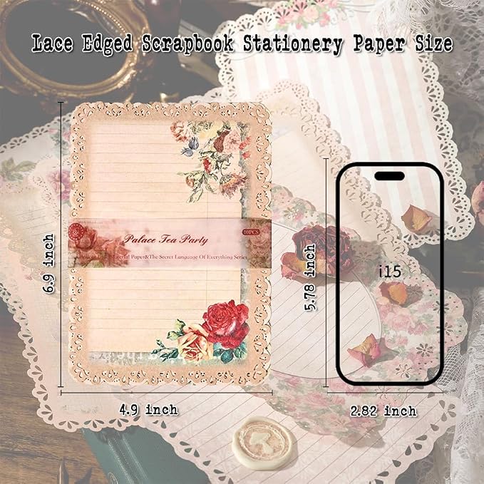 Vintage Floral Lace Edge Scrapbook Paper, 30 Sheets, 3 Pack | 4.9 x 6.9 in | Floral Background Paper | Junk Journaling | Scrapbooking | Collage | Card Making | Memory Keeping