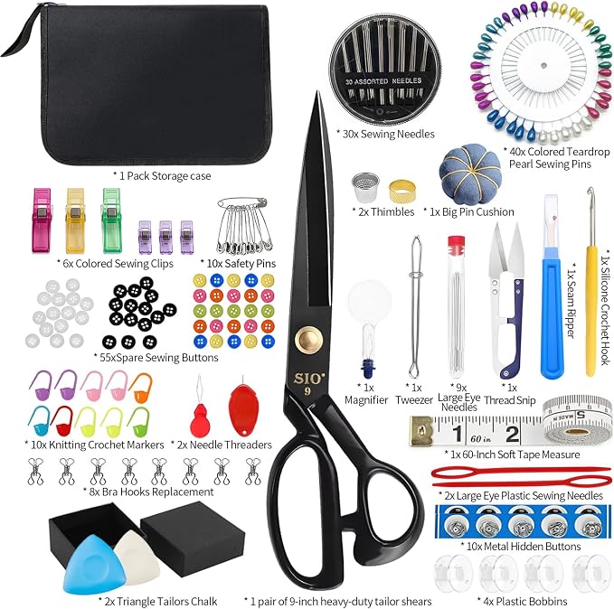 IOGOG Sewing Kit for Adults, 241 Pcs Complete Needle and Thread Kit with Heavy-Duty Fabric Scissors, 40XL Color Threads, Tailor Pens & Sewing Needles for Home Mending, Travel, Beginners