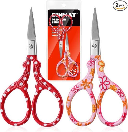 2PCS Sewing Embroidery Scissors, 3.6 Inches Sharp Stainless Steel Crochet Scissor Craft Scissors for Cross Stitch Supplies, Crochet Accessories, Paper Cutting,Threading & Needlework DIY(Red+Pink)