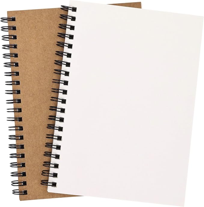 EOOUT 2 Pack Blank Spiral Notebooks B6 Sketchbooks, 140 Pages / 70 Sheets, Unlined Journals 5 x 7in 100GSM for Drawing, Art, Students, Office (Kraft)