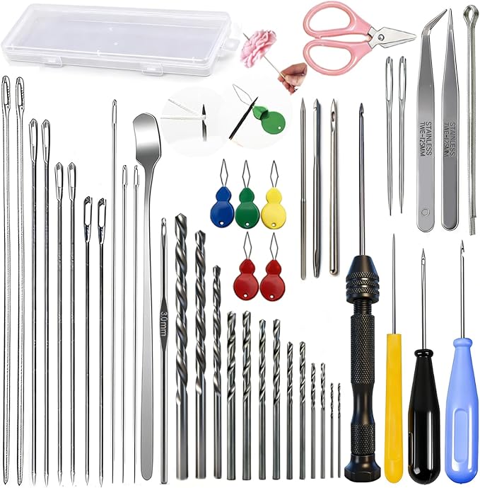 45PCS Candle Making Kit for Candle Drilling&Mold Punching,7.9" Extra Long Big Eye Needle Hand Twist Drill Bits Multi Sizes with Plastic Box,Candle Mold Punch Set with Hook Eye for Inserting Mold Wicks