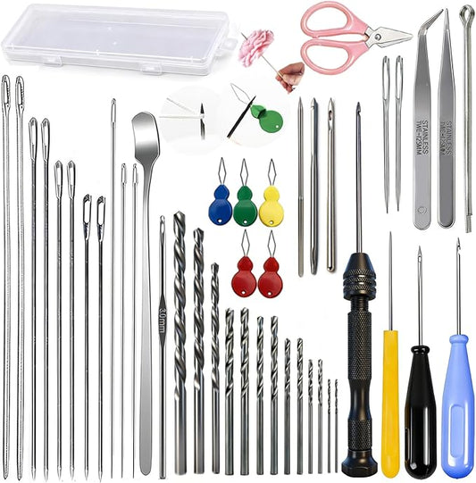 45PCS Candle Making Kit for Candle Drilling&Mold Punching,7.9" Extra Long Big Eye Needle Hand Twist Drill Bits Multi Sizes with Plastic Box,Candle Mold Punch Set with Hook Eye for Inserting Mold Wicks