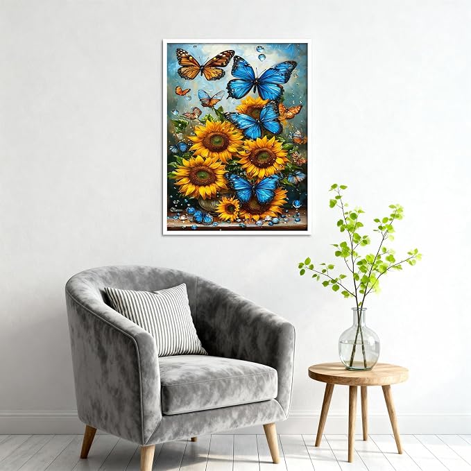 Amaieuin Butterfly Diamond Painting for Adults,Sunflowers Diamond Art Painting for Adults,5D Diamond Painting for Home Decor and Gifts 12x16in