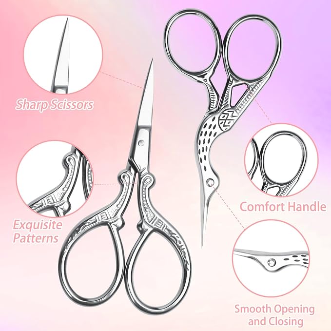 AQUEENLY Embroidery Scissors 2 Pcs Small Sewing Scissors Sharp Stainless Steel 3.6 Inches for Artwork, Crochet, Needlework, Threading, Silver