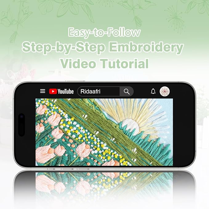 RidaaFri Embroidery Kit for Beginners, 3PC Floral Mount Sunshine Patterns | Stamped DIY Kits for Adults Starter, Hand Embroidery Practice Set with Step-by-Step Video Tutorial Include Hoop Needles Floss