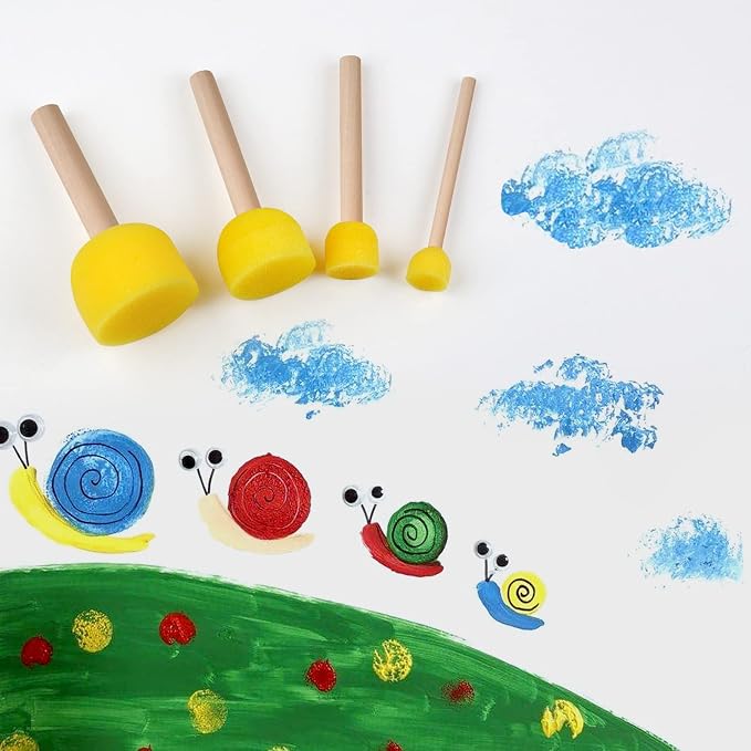 30 Pcs Round Sponges Brush Set, Round Sponge Brushes for Painting, Paint Sponges for Acrylic, Painting Tools for Kids Arts and Crafts (4 Sizes) (Pack of 3)