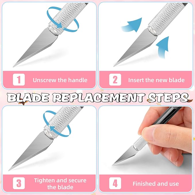 DIYSELF 4 Exacto Knives with 40 No. 11 Blades for Crafting | Precision exacto knife set for scrapbooking, stencils, modeling, artwork and detailed cutting