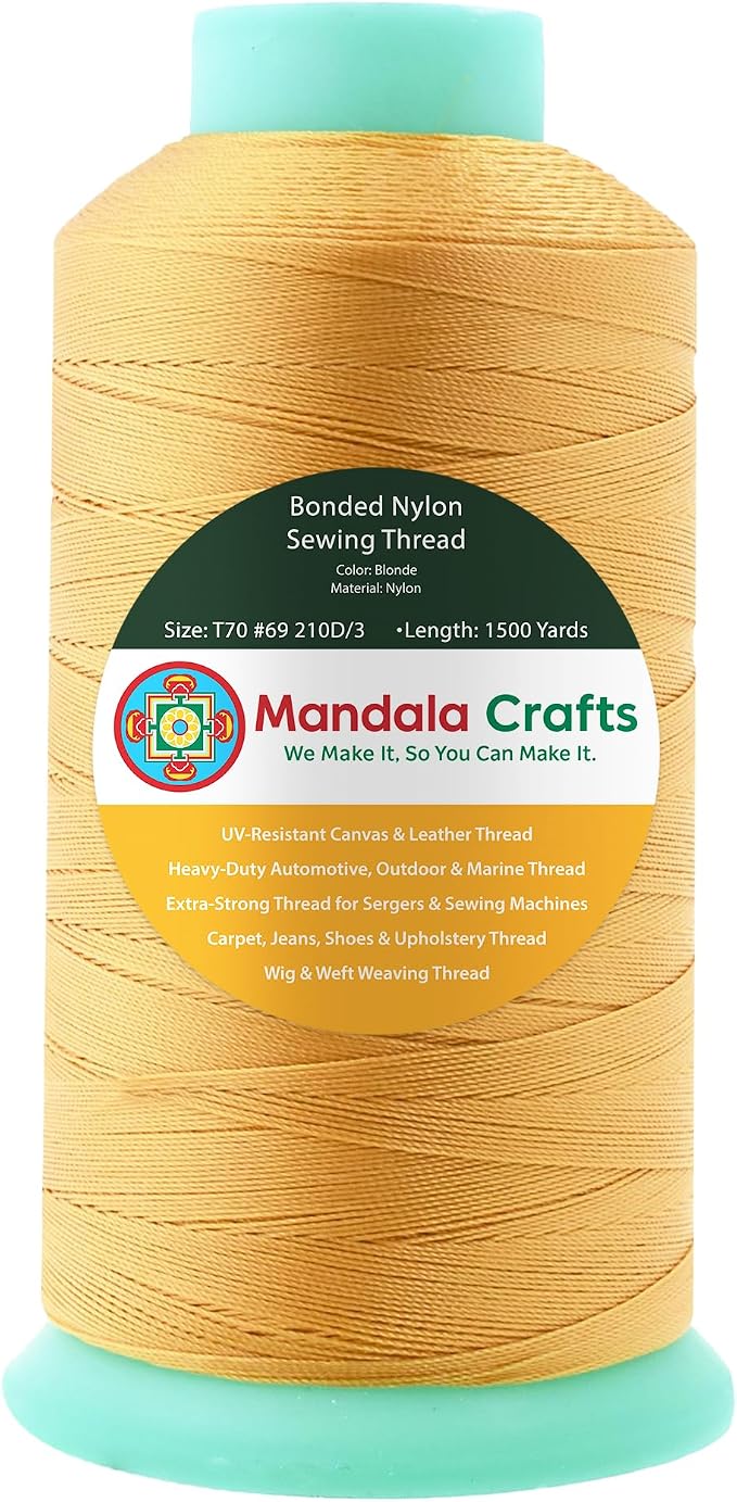 Mandala Crafts Size 69 210D T70 Blonde Bonded Nylon Thread, 1500 YDs