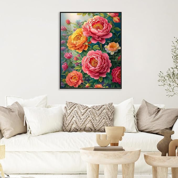 Paint by Numbers Kit for Adults, Peony Flowers Number Painting Canvas Kit | DIY Acrylic Painting Set for Beginners, Stress Relief Relaxing Craft, Home Wall Decor, Holiday Gift for Adults, 16x20 Inch