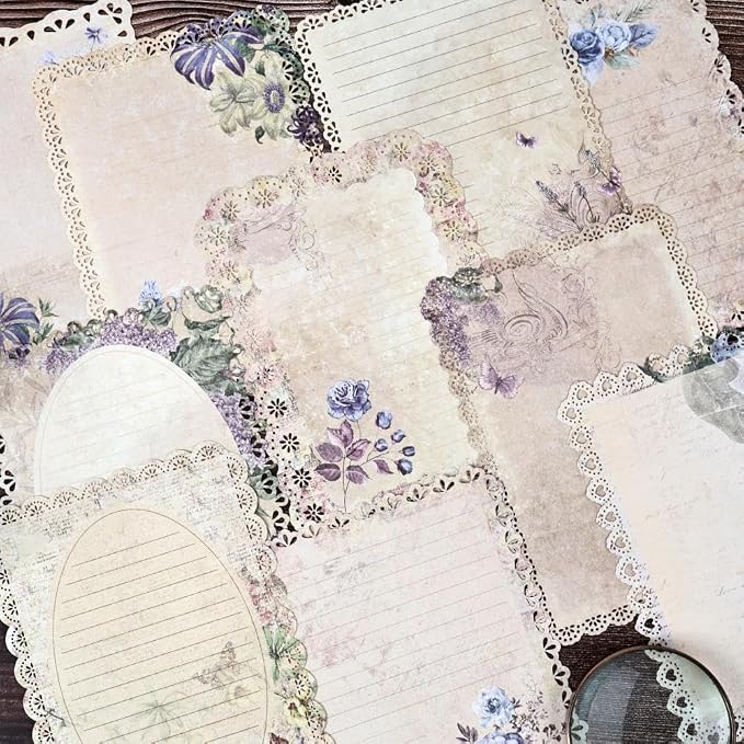 Vintage Floral Lace Edge Scrapbook Paper, 30 Sheets, 3 Pack | 4.9 x 6.9 in | Floral Background Paper | Junk Journaling | Scrapbooking | Collage | Card Making | Memory Keeping