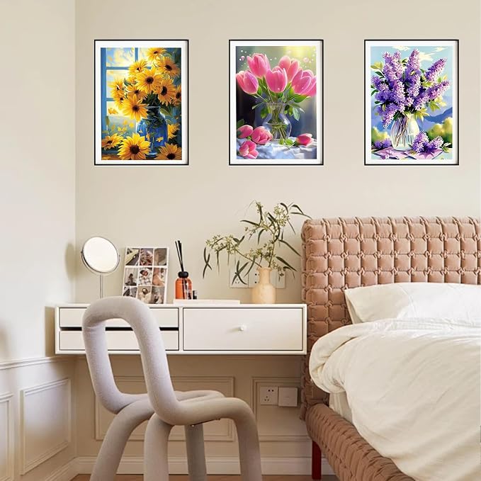 DOZEEZOP 6-Pack Diamond Art Kit for Adults, 5D Diamond Painting 12x16 Inch | Flower pictures, Full Round Drills, Home Wall & Shelf Decor, Beginner-Friendly DIY Craft, Stress Relief, All-Occasion Gift