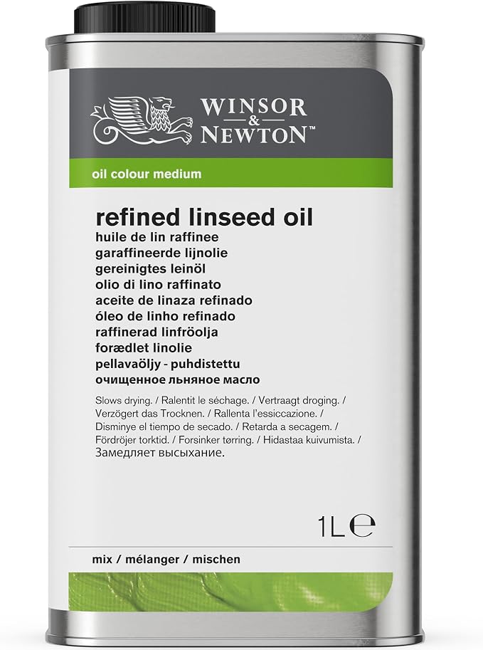 Winsor & Newton Refined Linseed Oil, 1 Litre (33.8-oz) Can | Essential refined linseed oil that slows drying, improves paint flow, enhances gloss and transparency.