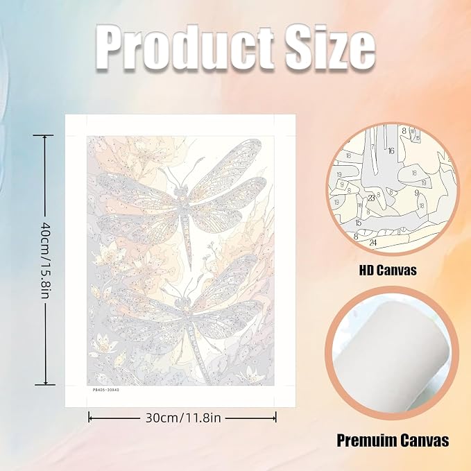 5DDIYART Dragonfly Paint by Numbers for Adults Beginner, Paint by Number Kits on Canvas, Paint by Easy Acrylic Oil Painting Home Wall Decor 12x16inch