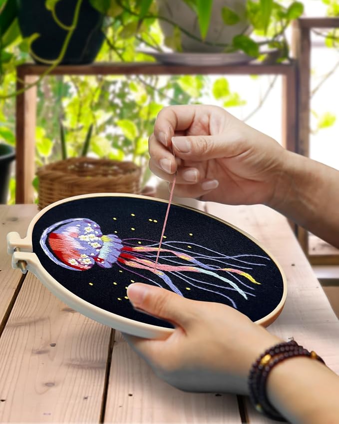 TINDTOP 5 Pack Embroidery Kit for Adult, Embroidery DIY Starter Kit | for Beginners Include Embroidery Cloth Hoops Threads for Craft Lover Hand Stitch with Embroidery Skill Techniques