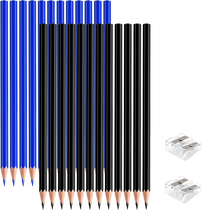 24 PCS Black Blue Colored Pencils, Pre-sharpened Professional Wooden Art Pencils Set for Artists Painting | Premium Drawing Sketching Supplies (Black Blue)