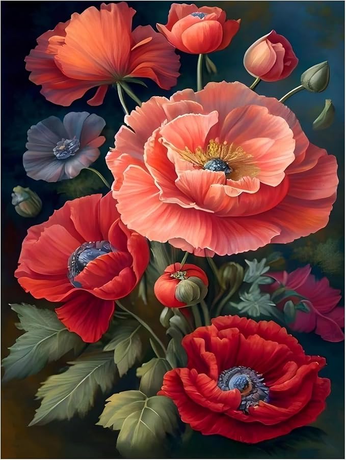 Poppy Paint by Numbers Kit for Adults, 16x20 inch | DIY Painting Kits Crafts for Adults, Relieve Stress, Gift, Home Wall Decor