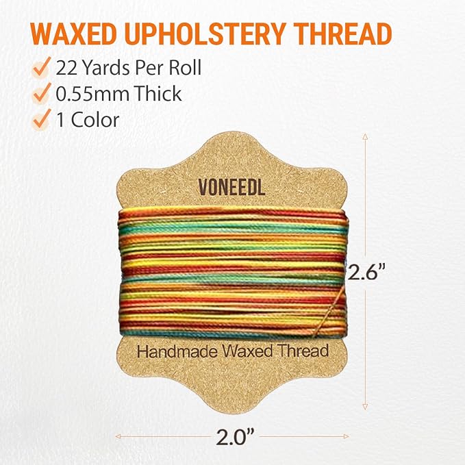 Upholstery Repair Kit: Waxed Sewing Thread (Multicolor) & Heavy Duty Needles (11 PCS) for Leather, Canvas & Quilting Thread