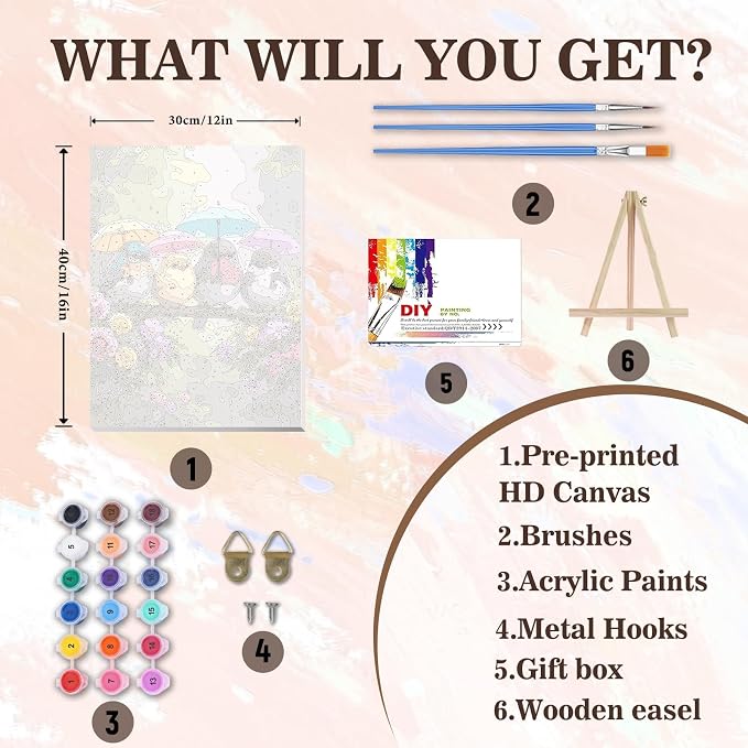 PHANTASYART Birds Paint by Number Framed with Wooden Easel 12x16inch | Birds Adult Paint by Numbers, Bird Canvas Paint by Numbers for Adults, DIY Acrylic Adult Paint by Number Kits on Canvas