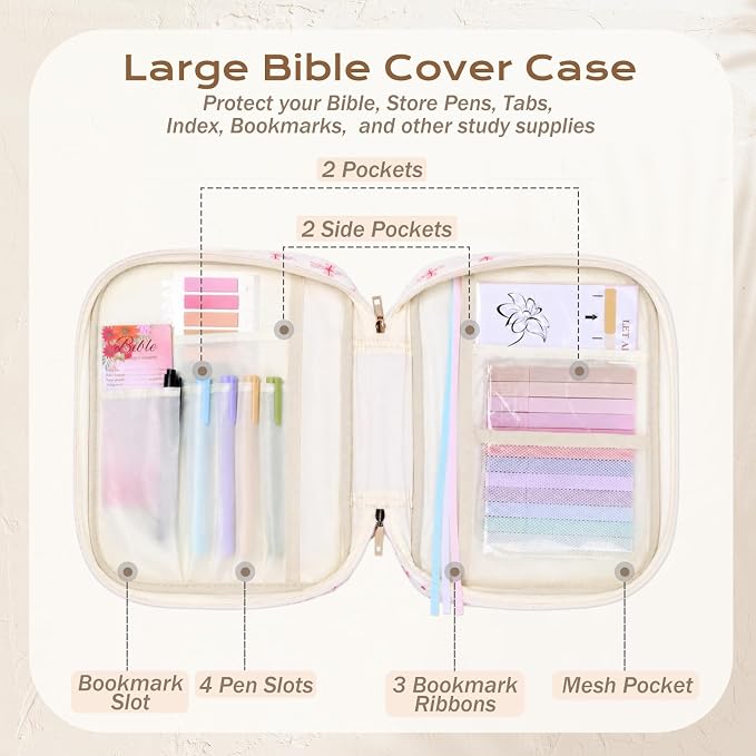 XKDOUS Bible Cover Case for Women Bible Bag Journaling Kit w/Study Supplies