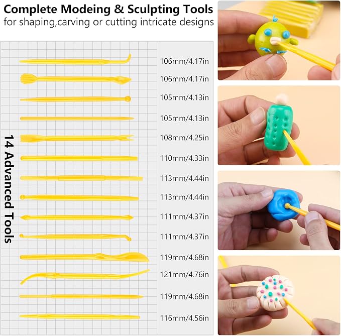 CiaraQ 86-Color Polymer Clay Oven Bake Modeling Kit | 14 sculpting tools, 3-layer storage box, silicone mold, acc. pack, guide. Great for school, home, gifts, kids & artists.