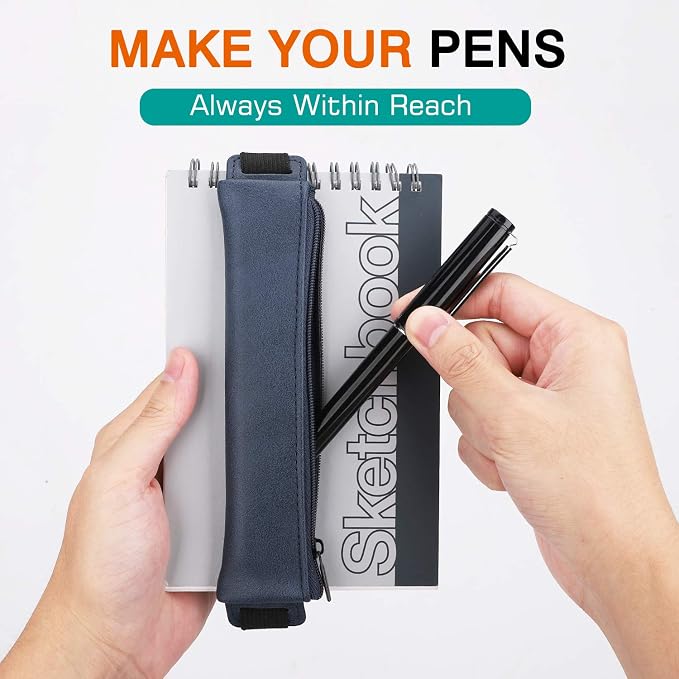 MoKo Elastic Pen Holder for Notebook, 2 Pack PU Leather Pouches