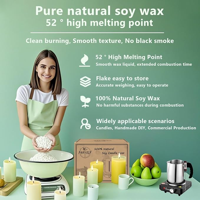 FAIRYELF 3lbs Soy Wax Candle Making Kit for Adults, DIY Craft Supplies Set | Natural Candle Wax Flakes, Electric Wax Melting Hot Plate, Melting Pot & Wick, Home Decorations for Handmade Scented Candles
