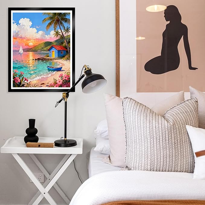 MIRCVSH Scenery Paint by Numbers Kit for Adults Beginner,Beach Cottage Landscape Paint by Number Kits on Canvas,DIY Unframed Acrylic Watercolor Painting by Number for Home Decor Gift 16x20 Inch.