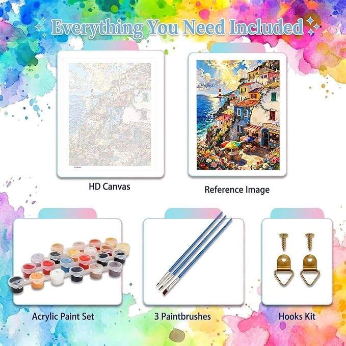 YarnWhimsy Seaside Paint by Numbers for Adults, Paint by Number 16x20 inch | Seaside Scenery Paint by Numbers Kit for Adults, Acrylic Painting by Numbers for Gift Home Wall Decor (without Frame)