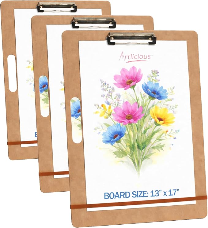 Artlicious Drawing Board - 13 x 17 Sketch Boards with Handle for Drafting Art - Portable Wooden Clipboard for Class or Studio Fit in Artists Tote (Pack of 3)