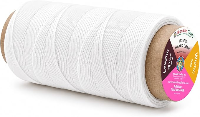 Mandala Crafts 50M 1mm White Round Waxed Thread for Leather Sewing