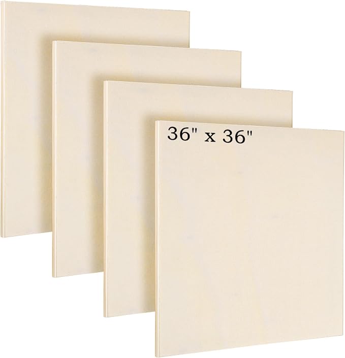Aodaer 4 Pack Wood Panels 36 x 36 Inch Wooden Panels Canvas Unfinished Craft Wood Boards Panel for Art Crafts Acrylic and Oil Painting Pouring DIY Projects