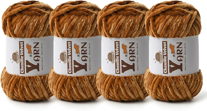 Chenille Crochet Brown Yarn 4 Pack