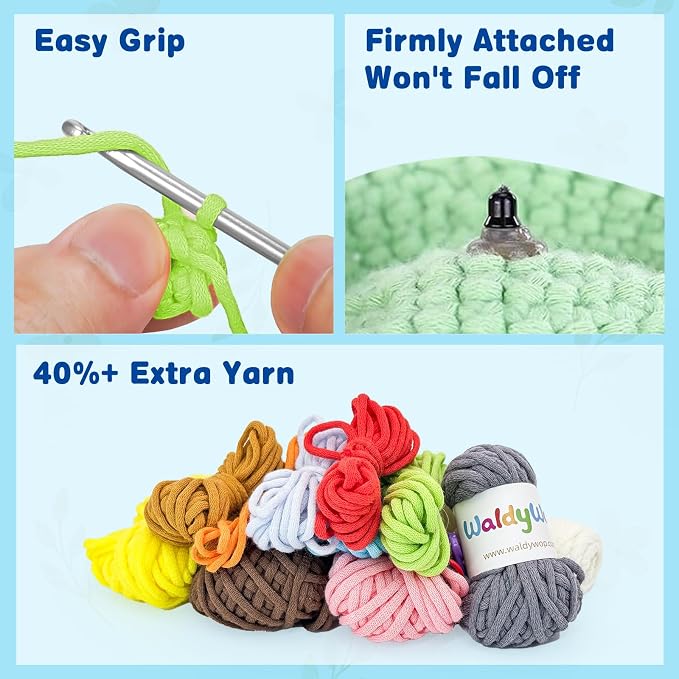 WaldyWop Crochet Kit for Beginners: 3 Animal Bookmarks Craft Kit,Women Gift