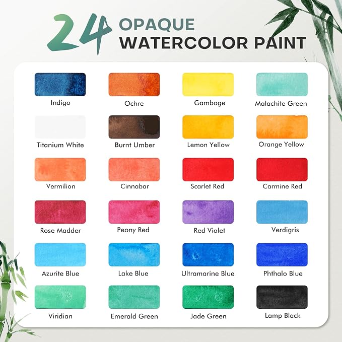 Fuumuui CREAMORA Watercolor Paint Set 24 Color Opaque Semi-Solid Vivid Bright Paint | Professional Art Supplies with Strong Pigment & Coverage for Artists Beginner Painters Amateur Hobbyists Painting