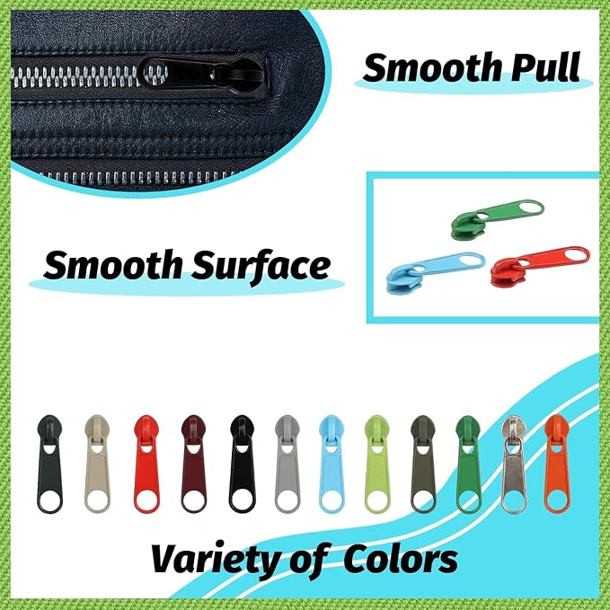 DOITEM 96Pcs Zipper Repair Kit - 12 Colors, 3# Zipper Pulls, Rescue Kit for Clothing, Jackets, Purses, Luggage, Backpacks