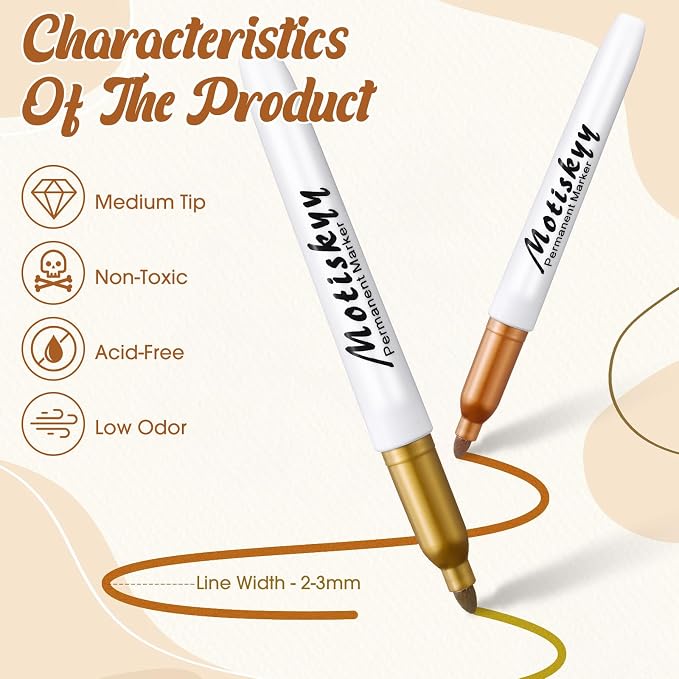 Motiskyy 48 Pcs Metallic Permanent Markers Medium Tip Pen,Gold Silver Copper