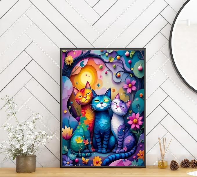 Paint by Numbers Kit for Adults, Colorful Cat Paint by Number for Adults | Acrylic Adults' Paint-by-Number Kits, DIY Easy Paint by Number Adult Canvas for Home Wall Art Decor, 16X20 inch