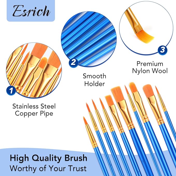 ESRICH 240PCS Paint Brushes, Paint Brush for Acrylic Painting | Artist Paintbrushes for Oil Watercolor, Body Face Rock Canvas, Small Paint Brushes for Kids