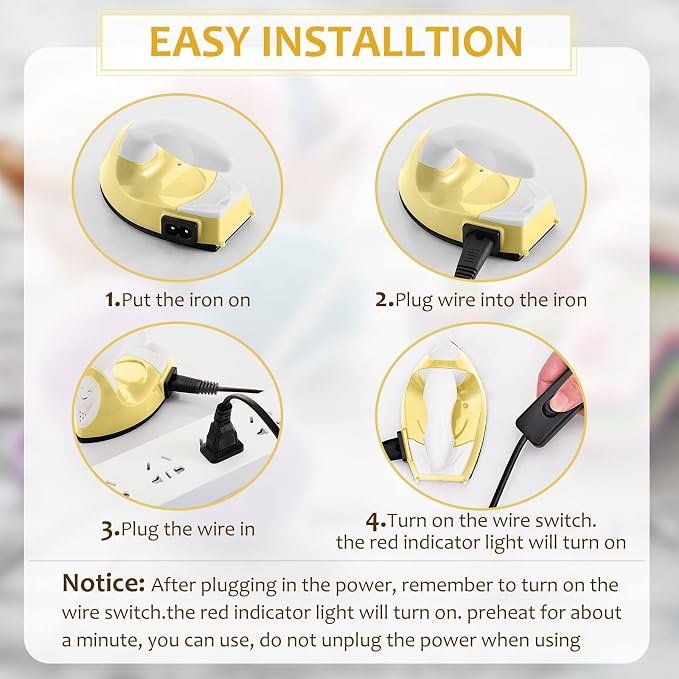 Honoson Mini Craft Iron with Charging Base Tiny,Light Yellow