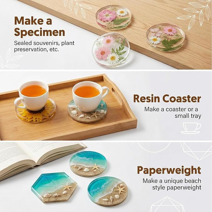 2pc Deep Coaster Resin Molds Silicone Octagon Round Square Silicone Molds for Resin Epoxy Resin Casting Craft Mold for Flower Preservation DIY Art (Mixed)