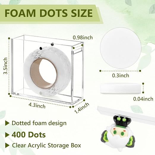 400 PCS 1mm Double Sided Foam Dots with Acrylic Box 0.3" Foam Pop Dots 3D Craft Foam Tape Dual Adhesive Foam Mounts Foam Round Dots for Art Crafts DIY(White with Box,0.3" Diameter,1mm Thick)
