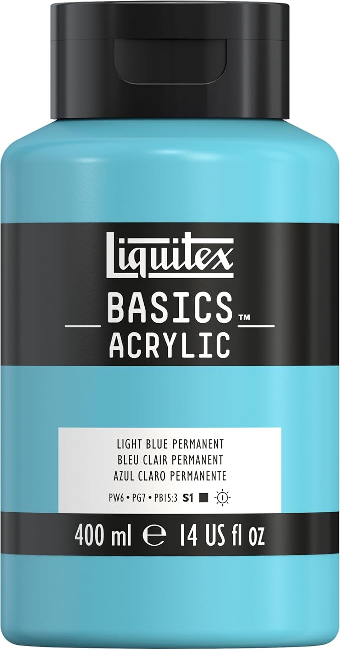 Liquitex BASICS Acrylic Paint, 13.5-oz Bottle, Light Blue Permanent | Medium Viscosity, Satin Finish, Lightfast, Fine Art Pigments, Range of Opacities, Easy Blending