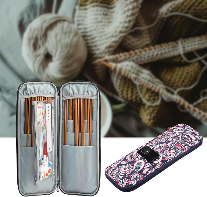 LOOEN Bamboo Knitting Needles Kit 36 Pcs Single Pointed Bamboo Knitting Needles 2.0 mm-10.0 mm + Weaving Tools Knitting Kits (Grey)
