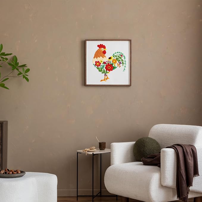 Louise Maelys Embroidery Kit for Beginners with Funny Rooster and Flower | Complete Kit Includes Fabric, Hoop, Threads, Guide. Create Fun Designs with Cross Stitch Kits. Explore Needlepoint Kit
