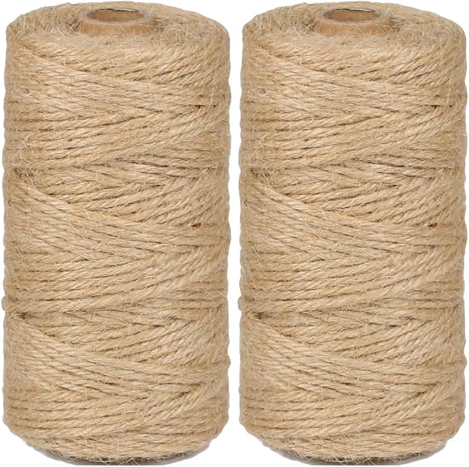 2Pack 3mm Natural Jute Twine String 656 Feet Long Twine String for Crafting Gardening Gift Wrapping Macrame DIY Home Decor (Brown-328Feet/Roll)