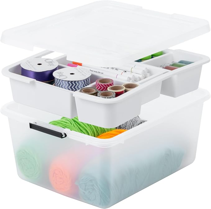 IRIS USA 18 Quart Clear Storage Organizer with Removable Dividers